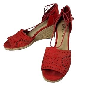 UNISA Bionco-T Size 10M Suede Laser Cut Rope Ankle Wrap Jute Espadrilles
